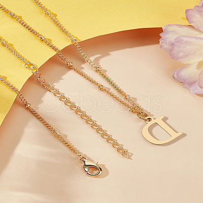 1Pc Brass Chain & 304 Stainless Steel Letter Pendant Necklaces NJEW-LP0001-35D-G-1