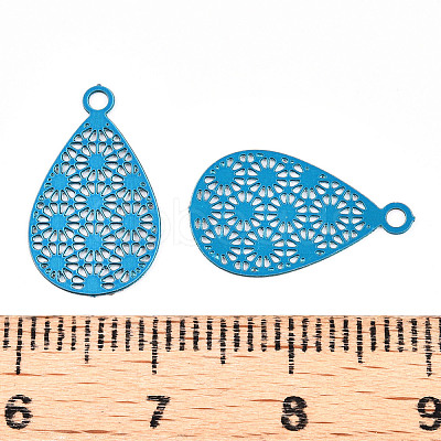 Spray Painted 430 Stainless Steel Filigree Pendants STAS-WH0047-78D-1