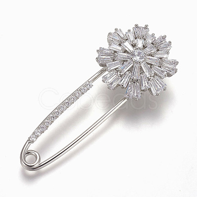Brass Micro Pave Cubic Zirconia Safety Brooch X-JEWB-I010-08P-1