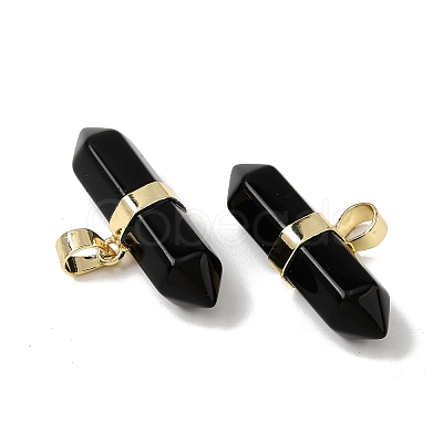 Natural Obsidian Double Terminal Pointed Pendants G-NH0001-15G-06-1