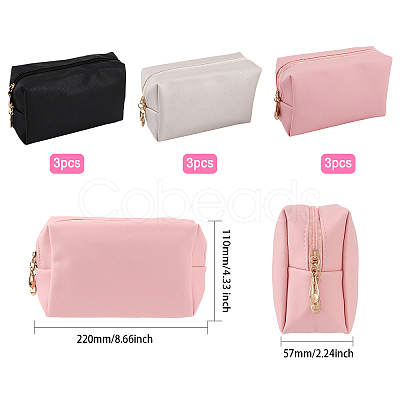 9Pcs 3 Colors Imitation Leather Zipper Cosmetic Pouches ABAG-GL0001-01-1