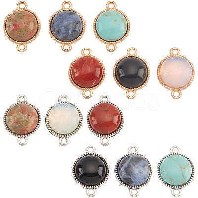 12Pcs 12 Styles Gemstone Connector Charms PALLOY-AB00052-1