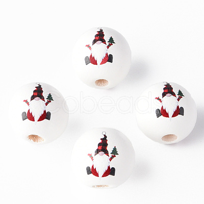 Painted Natural Wood Round Beads WOOD-N006-177-1