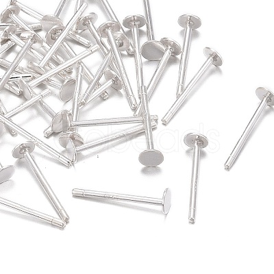925 Sterling Silver Flat Pad Stud Earring Findings STER-K167-045B-S-1