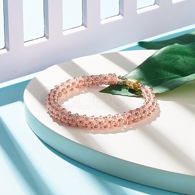 Glass Seed Beaded Bracelet with Brass Magnetic Clasps BJEW-JB07801-04-1