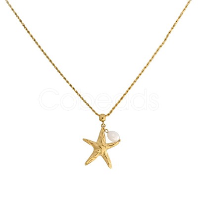 Ocean 304 Stainless Steel & Natural Pearl Pendant Necklaces for Women WG2E1DF-01-1