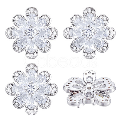 4Pcs 1-Hole Brass Pave Clear Cubic Zirconia Buttons BUTT-MA0001-15B-P-1