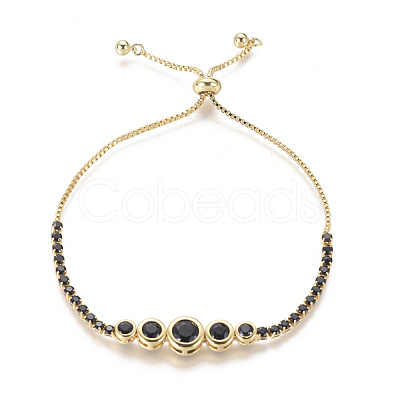Adjustable Brass Micro Pave Cubic Zirconia Bolo Bracelets BJEW-F404-01A-G-1