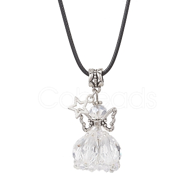Glass Seed Beaded Star Angel Pendant Black Waxed Cotton Cord Necklaces NJEW-MZ00144-01-1