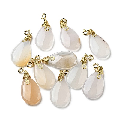 Natural White Agate Teardrop Pendant Decorations G-R489-12G-1