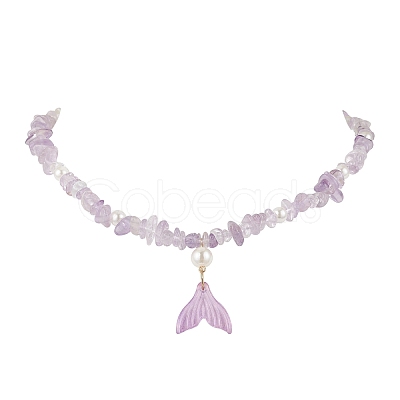 Natural Ametrine Chip & Imitaton Round Pearl Beaded Adjustable Necklaces NJEW-JN05227-04-1