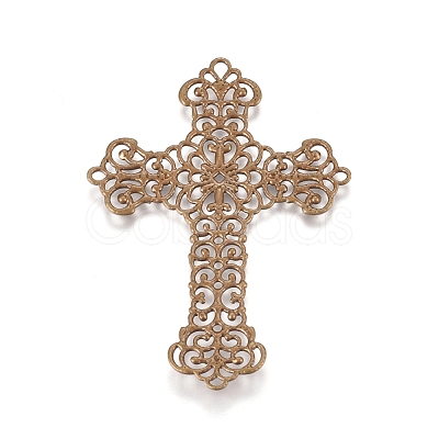 Brass Filigree Joiners Links KK-G368-02AB-1