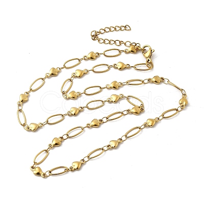 304 Stainless Steel Heart Link Chain Necklaces for Women NJEW-A046-02B-G-1