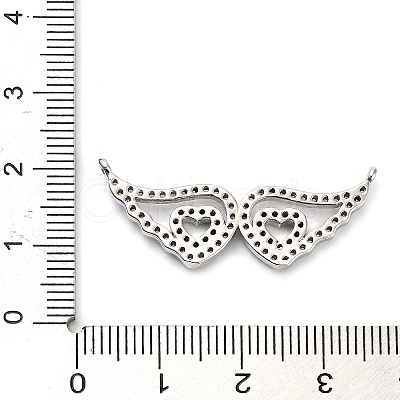 Brass Micro Pave Clear Cubic Zirconia Hollow Wings with Heart Connector Charms KK-L229-062P-1