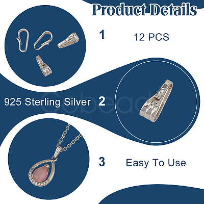12Pcs 925 Sterling Silver Snap on Pendant Bails STER-DR0001-30-1