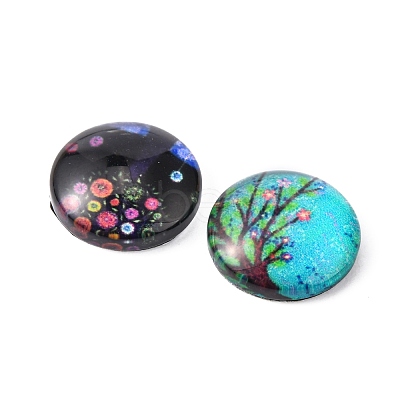 Tree of Life Printed Half Round/Dome Glass Cabochons GGLA-A002-12mm-GG-1