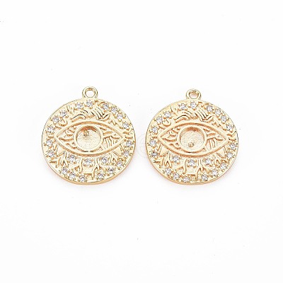 Brass Micro Pave Clear Cubic Zirconia Pendant Settings for Enamel KK-S356-704-1