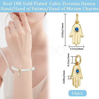 14Pcs Brass Micro Pave Cubic Zirconia Charms ZIRC-BBC0002-45-1
