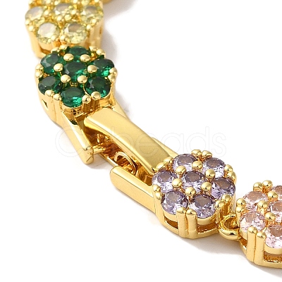Rack Plating Brass Pave Cubic Zirconia Flower Link Chain Bracelets for Women BJEW-A018-03G-02-1