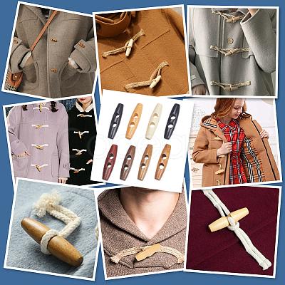 80Pcs 8 Colors Natural Wood Buttons FIND-NB0005-03D-1