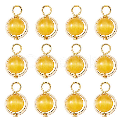 12Pcs Brass & Glass Imitation Cat Eye Round Charms PALLOY-TAC0237-02-1