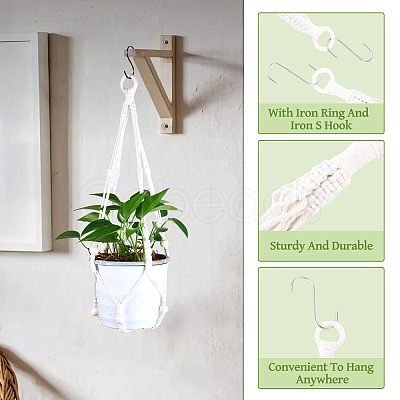 2Pcs Handmade Macrame Polyester with Wood Bead Plant Hanger AJEW-HS0001-46-1
