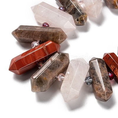 Natural Rose Quartz & Quartz Crystal & Tiger Eye & Labradorite & Black Agate & Red Jasper Beads Strands G-H247-06B-1