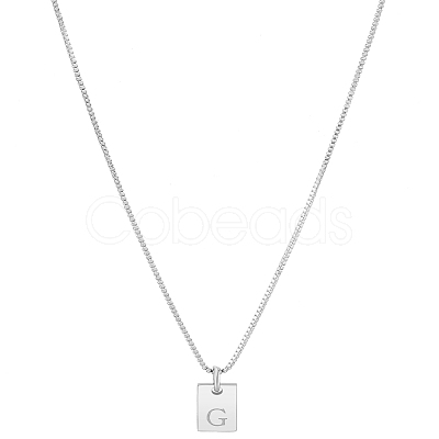 1Pc Stainless Steel Letter Rectangle Pendant Necklaces NJEW-LP0001-34G-P-1