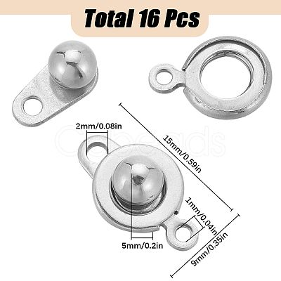 16Pcs 201 Stainless Steel Snap Clasps STAS-SC0006-97-1