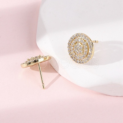 Brass Micro Pave Clear Cubic Zirconia Flat Round Stud Earrings EJEW-H165-05G-1