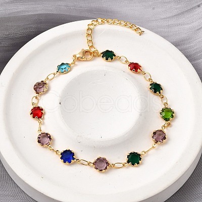304 Stainless Steel Glass Link Chain Bracelets for Women BJEW-V010-01G-1
