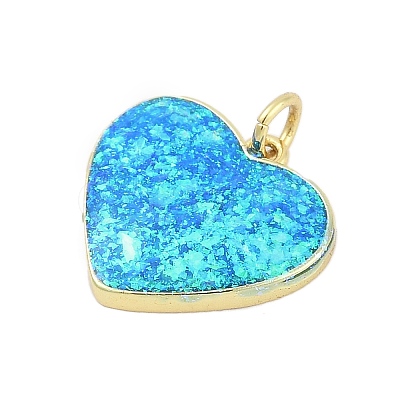 Brass Pave Synthetic Opal Heart Pendants KK-I723-20G-1