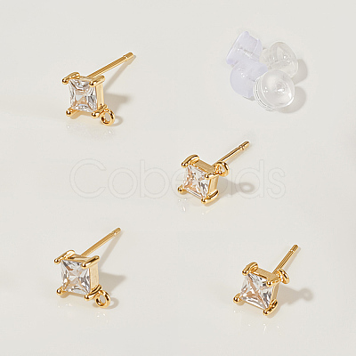 4 Pair Brass Micro Pave Cubic Zirconia Stud Earring Findings KK-BBC0020-01-1