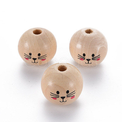 Printed Natural Wood European Beads X-WOOD-S055-41-1