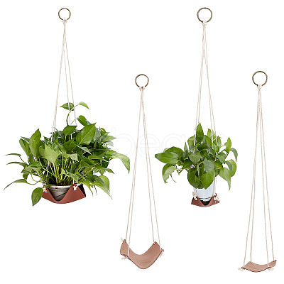 PandaHall Elite 4Pcs 2 Style Leather Hanging Basket AJEW-PH0002-67-1