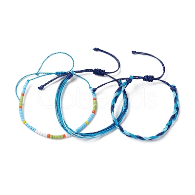 3Pcs 3 Style Plastic Braided Bead Bracelets Set BJEW-B065-08C-1