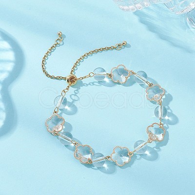 Glass & Natuarl Quartz Crystal Slider Bracelets BJEW-JB12898-02-1