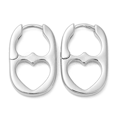 Rack Plating Brass Oval with Heart Hoop Earrings EJEW-D064-09P-1