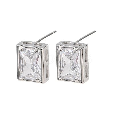 Brass Micro Pave Clear Cubic Zirconia Stud Earrings EJEW-C174-02D-P-1