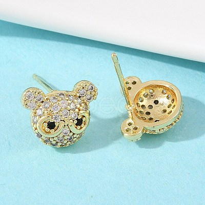 Brass Micro Pave Clear Cubic Zirconia Stud Earrings EJEW-F400-26B-G-1