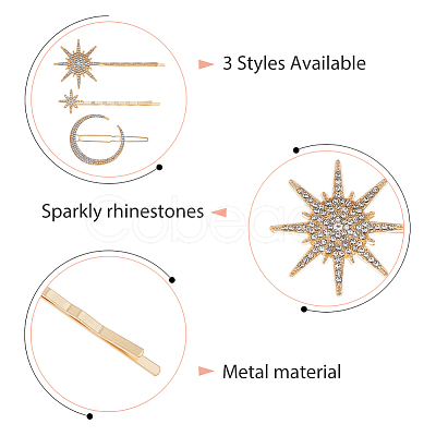 12Pcs 6 Styles Iron Rhinestone Hair Clips PHAR-HS0001-02-1