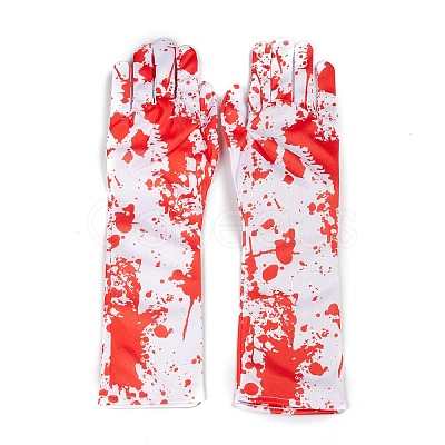 Long Polyester Skeleton Horror Full Finger Gloves AJEW-A045-01C-1