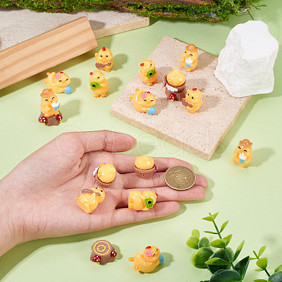 18Pcs 6 Styles Resin Chick & Stump with Mushroom Ornaments DJEW-TA0001-41-1
