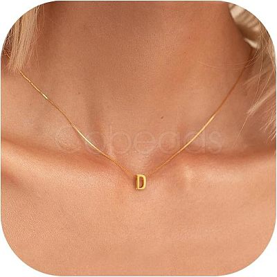 304 Stainless Steel Initial Pendant with Brass Box Chain Necklaces for Women FS-WG8229D-04-1