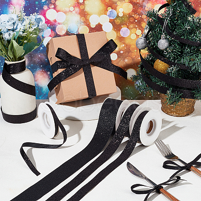 4 Rolls 4 Styles Sparkle Polyester Ribbons SRIB-PH0001-33-1
