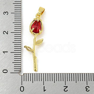 Rose Flower for Valentine's Day Golden Rack Plating Brass Micro Pave Cubic Zirconia Pendants X-KK-R153-01C-G-1