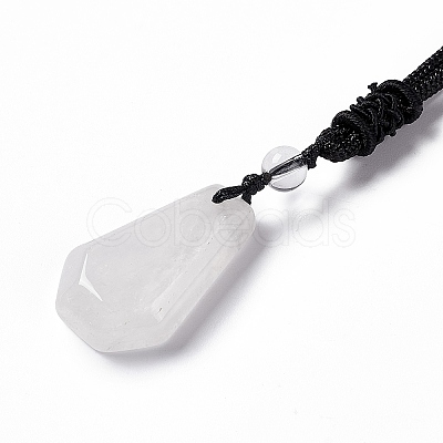 Natural Quartz Crystal Hexagon Pendant Necklace with Nylon Cord NJEW-G094-A07-1