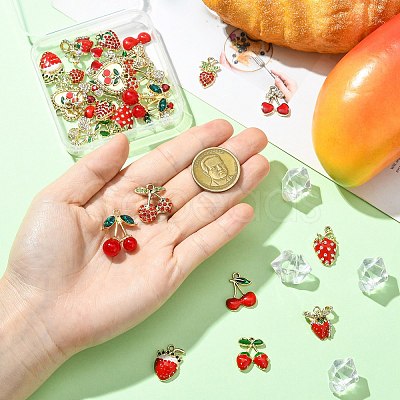 28Pcs 14 Styles Zinc Alloy Rhinestone Fruit Pendants FIND-CJ0004-95-1
