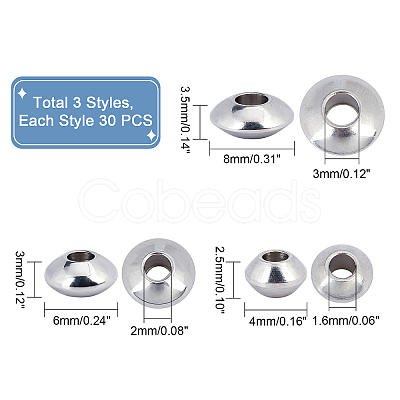 90Pcs 3 Style Brass Spacer Beads KK-PH0003-38-1