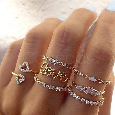 Mixed Style Alloy Rhinestone and Shell Cuff Rings FS-WG24D27-01-1